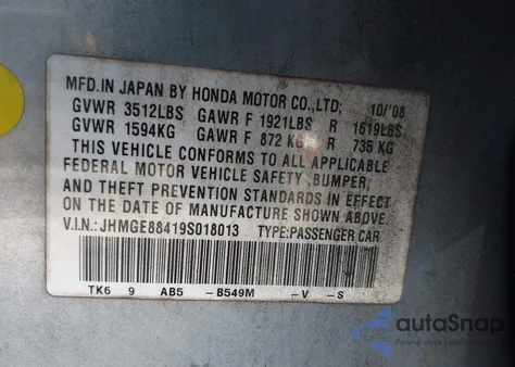 2009 Honda Fit Sport z USA, uszkodzony, nr VIN JHMGE88419S018013